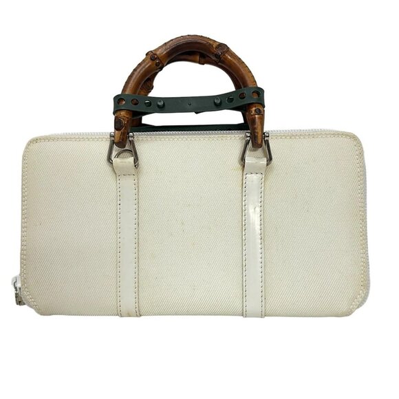 Auth GUCCI Bamboo - Cream White Dark Brown Nylon Patent Leather - Picture 1 of 6